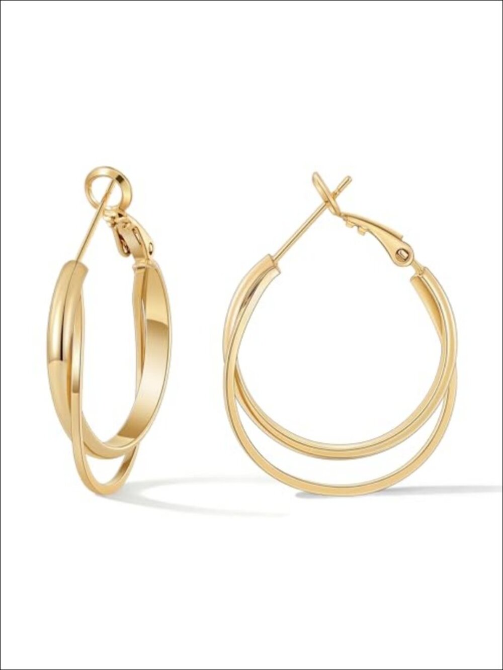 14K Gold Plated Hypoallergenic Criss Cross Double Hoop Earrings for Women